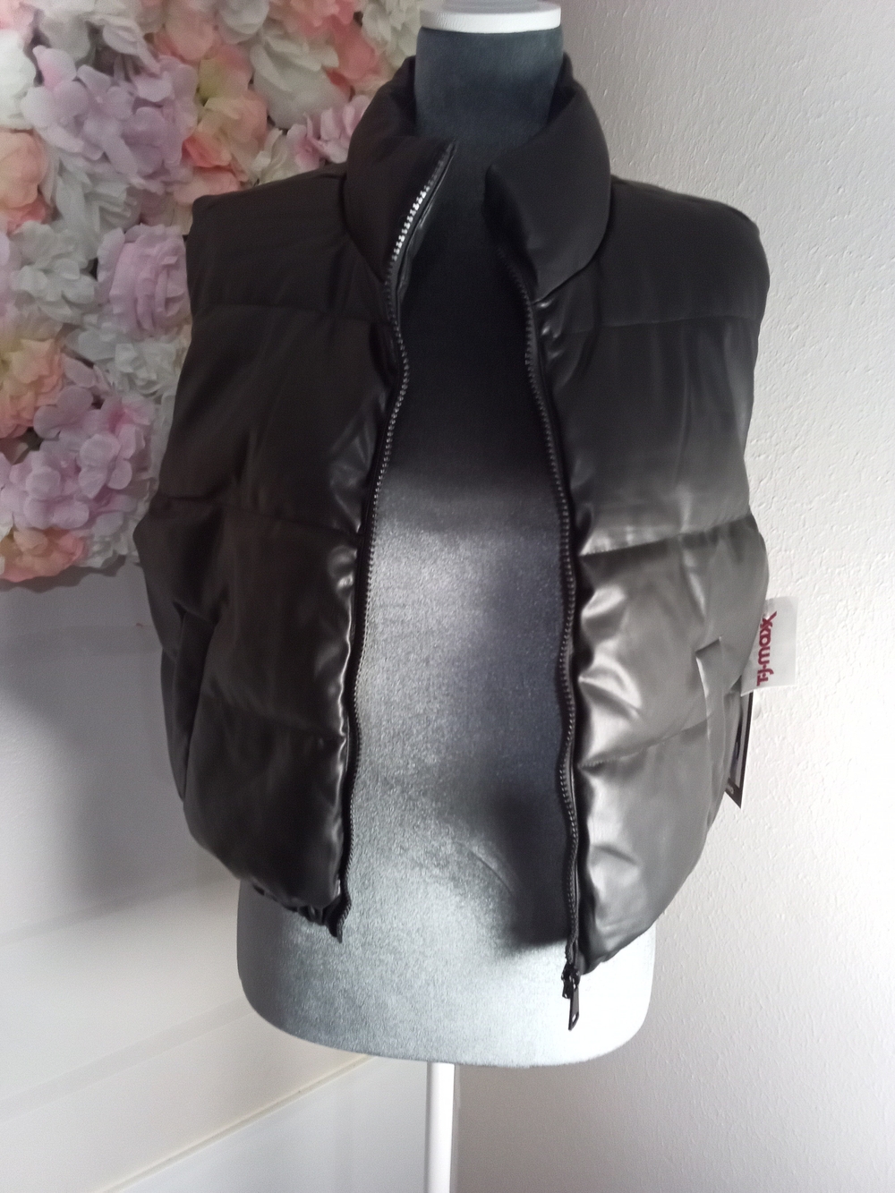 Women's Black Puffer Vest with High Collar